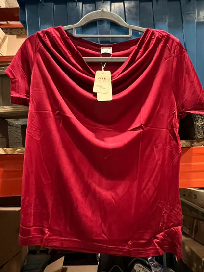 Women's 50% Silk Stretchy Drape Neck T-Shirts top blouse Red M