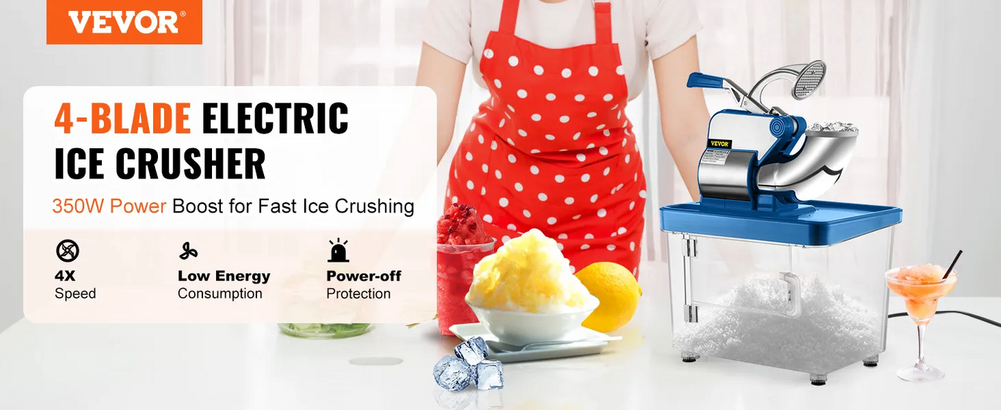 Commercial Electric Ice Shaver 440lbs/h, Snow Cone Machine with Dual Blades, Sta