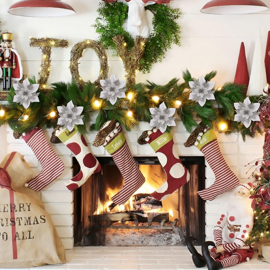 Glitter Christmas Poinsettia Hanging Flowers Xmas Party Tree Decoration US