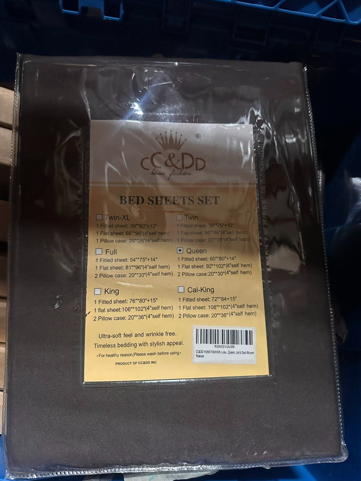 Queen Size Bedding Sheets & Pillowcase 4-Piece Set, Brown