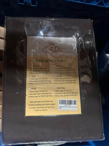 Queen Size Bedding Sheets & Pillowcase 4-Piece Set, Brown