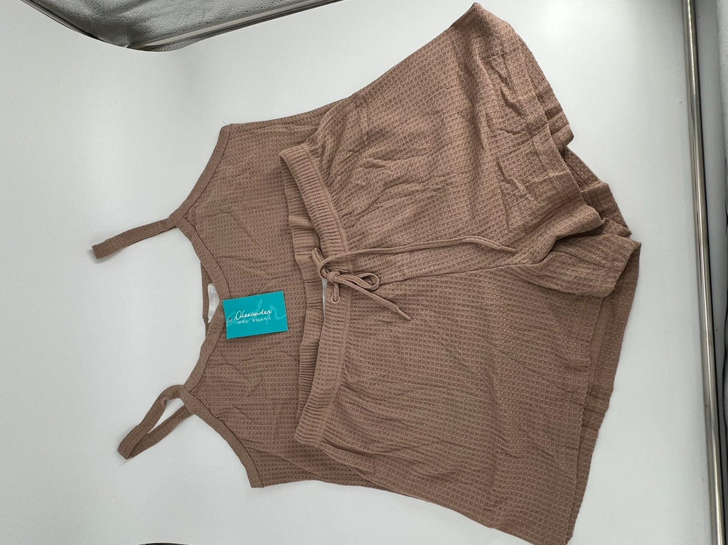 Women's Satin Sleeveless Top & PJ Shorts Pajamas Set Shadow Beige 2X
