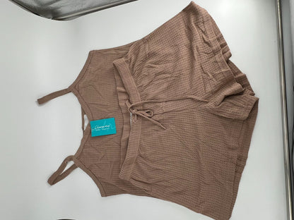 Women's Satin Sleeveless Top & PJ Shorts Pajamas Set Shadow Beige 2X