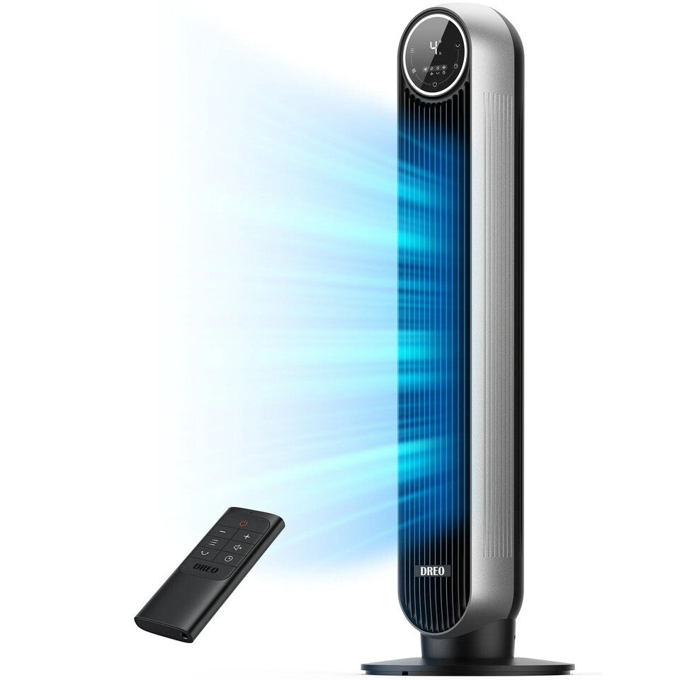 used- WDR-TF007 90 Degree Oscillating Standing Fans With Remote, Black/Silver
