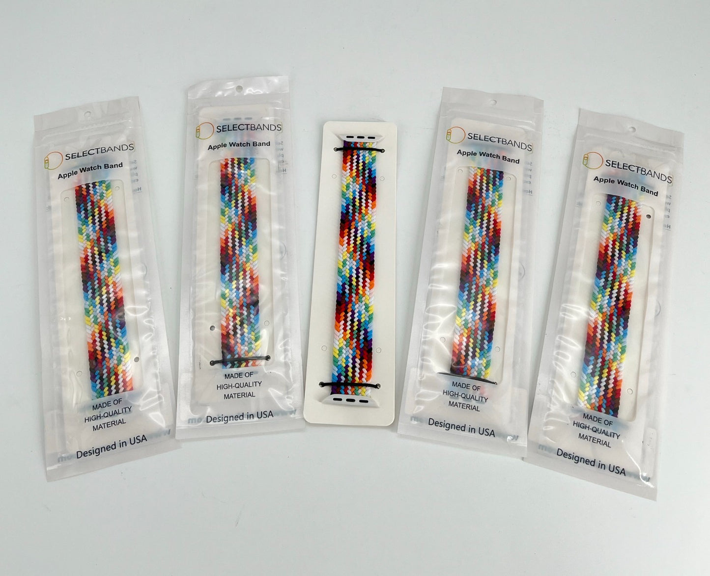 5- Pack L  Color Burst Rainbow Loop Watch Bands 0.8 x 6.7 Inch  Fits