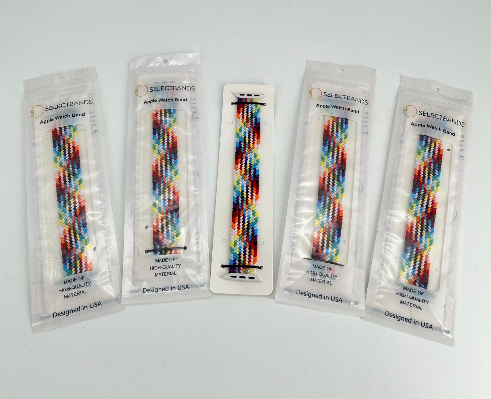5- Pack L  Color Burst Rainbow Loop Watch Bands 0.8 x 6.7 Inch  Fits