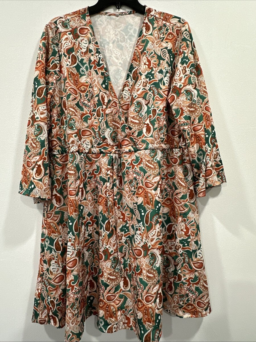 Women’s Faux Wrap Dress, Knee Length, Paisley Print, Size S