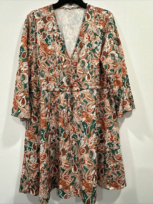 Women’s Faux Wrap Dress, Knee Length, Paisley Print, Size S