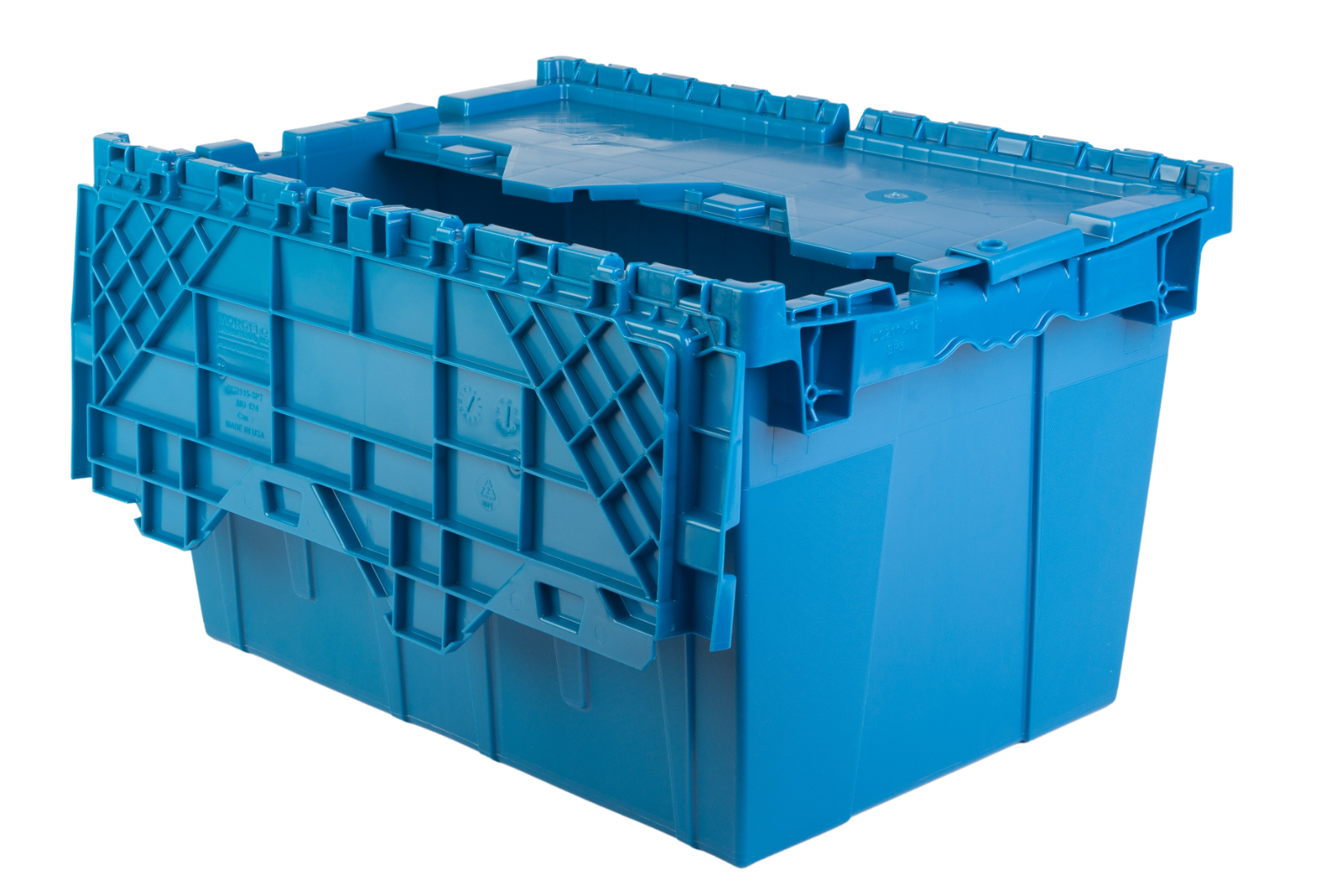 20x14x12” (5 Pack) Storage Tote with Hinged Attached Lid Blue Heavy Duty