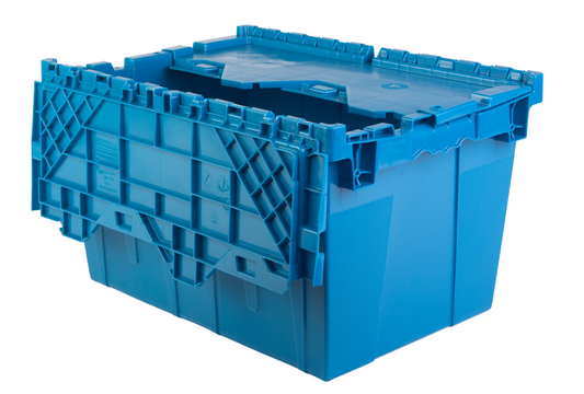 20x14x12” (5 Pack) Storage Tote with Hinged Attached Lid Blue Heavy Duty