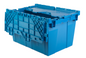 20x14x12” (5 Pack) Storage Tote with Hinged Attached Lid Blue Heavy Duty