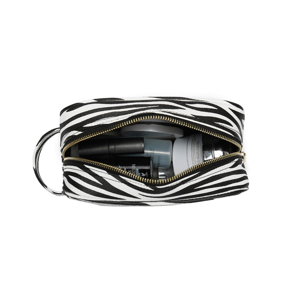 Daisy Rose Cosmetic Toiletry Bag PU Vegan Leather Travel Bag for Women - Zebra.