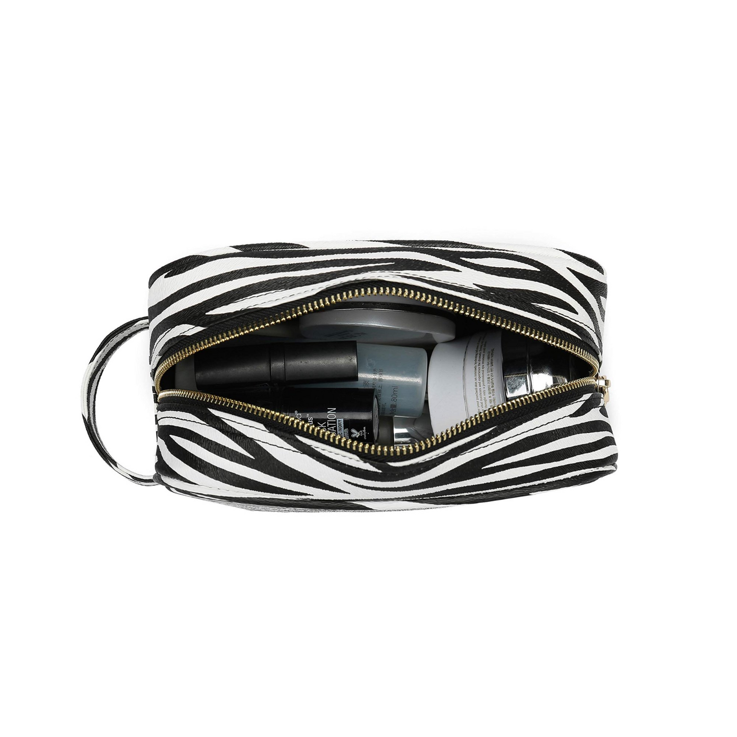 Daisy Rose Cosmetic Toiletry Bag PU Vegan Leather Travel Bag for Women - Zebra.