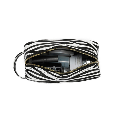 Daisy Rose Cosmetic Toiletry Bag PU Vegan Leather Travel Bag for Women - Zebra.