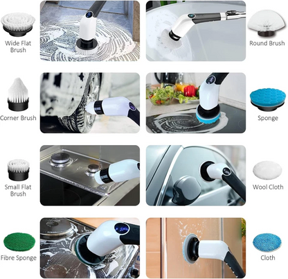 Rechargeable Cordless Spin Scrubber Electric Scrub Cleaning Brush 8 Heads Voice.