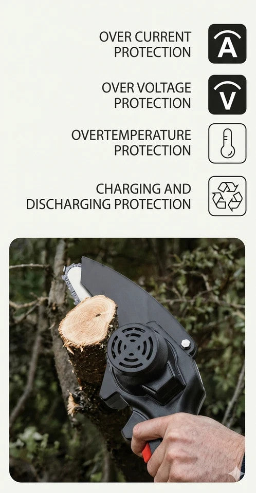 48V Mini Electric Chainsaw Cordless Handheld Pruning Saw Rechargeable Wood Cuter