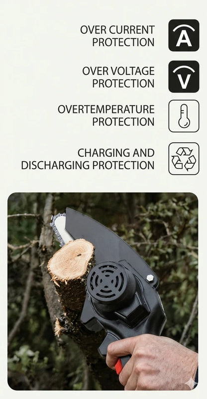 48V Mini Electric Chainsaw Cordless Handheld Pruning Saw Rechargeable Wood Cuter