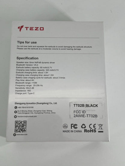 TEZO IPX8 TWS Wireless Bluetooth Earbuds Charge Case Built-in Mic Touch Control