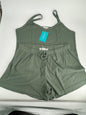 Women's Satin Sleeveless Top & PJ Shorts Pajamas Set green Size 2XL