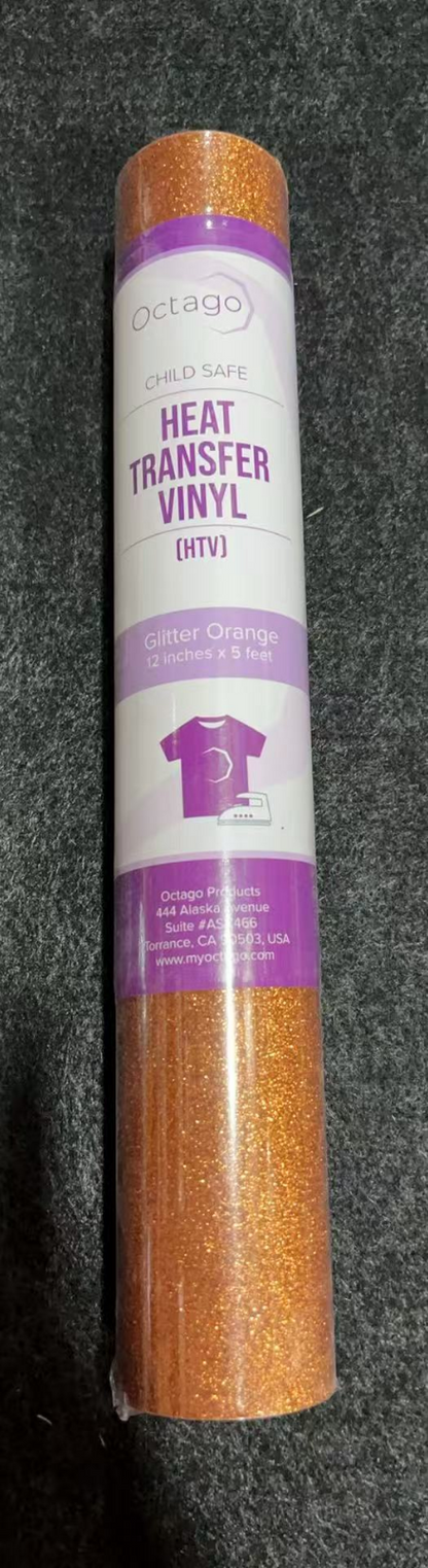 Octago CHILD SAFE HEAT TRANSFER VINYL(HTV) Glitter Orange12 inches x 5 feet