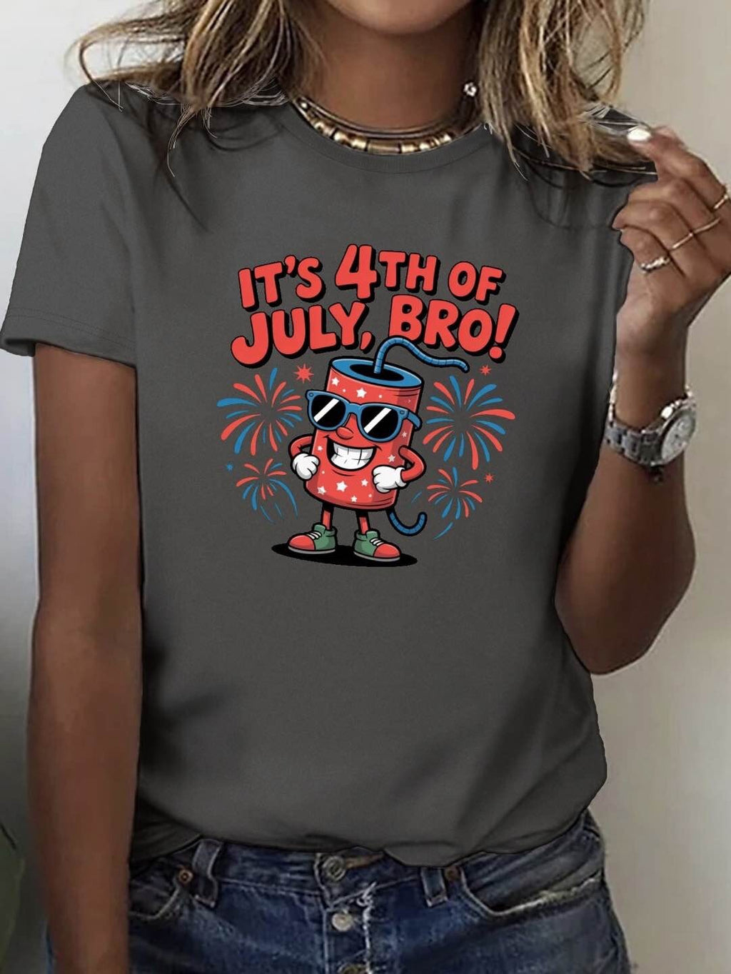 4th of July Fun Patriotic Design Size S-XL – 100% Cotton