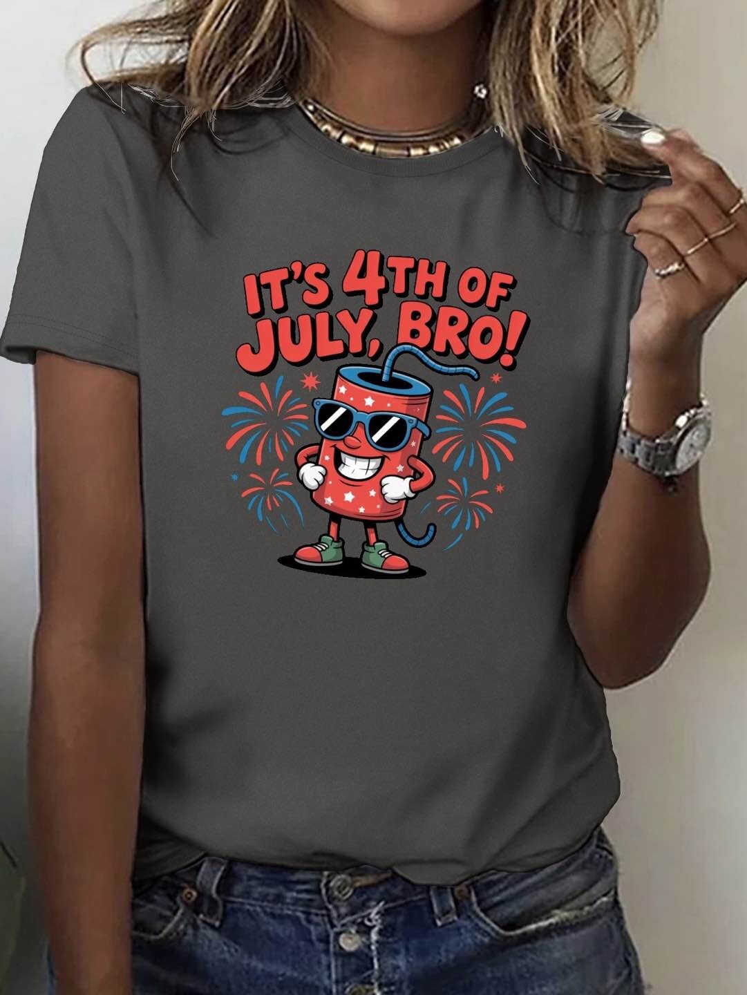 4th of July Fun Patriotic Design Size S-XL – 100% Cotton