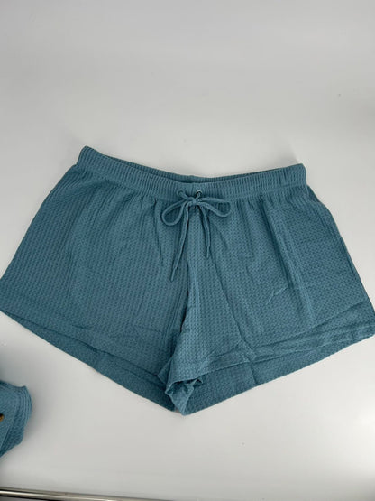 Women's Knit Pajamas Set Sling button top and pajama shorts Sky blue XL