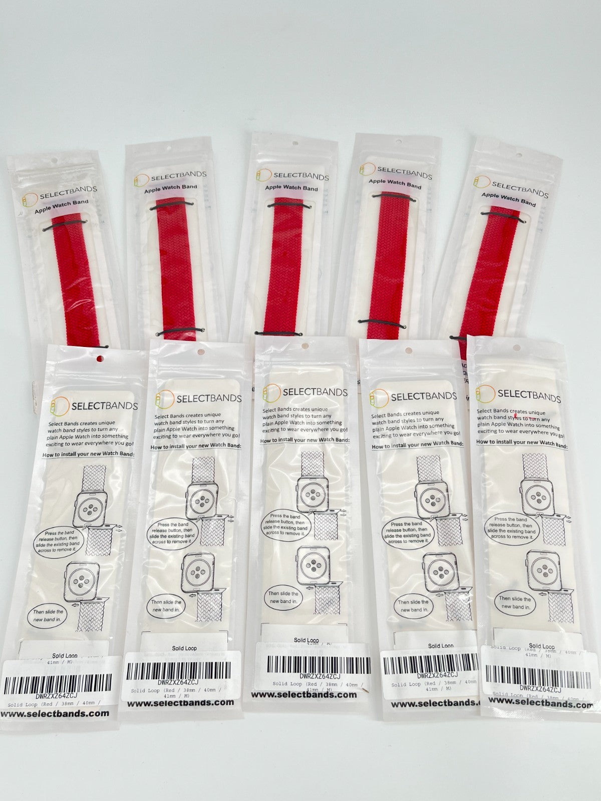 10-Pack M  Red  Loop Watch Bands 0.8 x 6.2Inch , Fits 38mm/40mm/41mm  Case