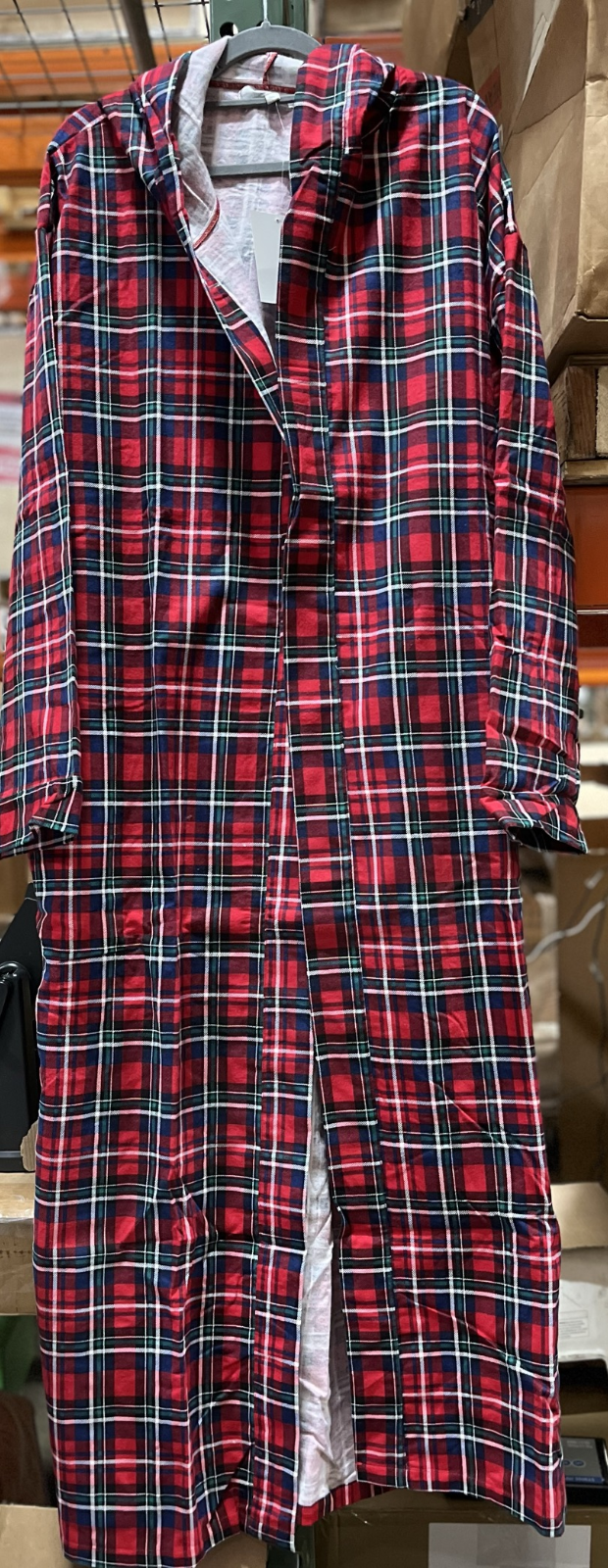 Men's Cotton Flannel Robe with Pockets, Hooded Bathrobe 3XL Color:Red Black Plai