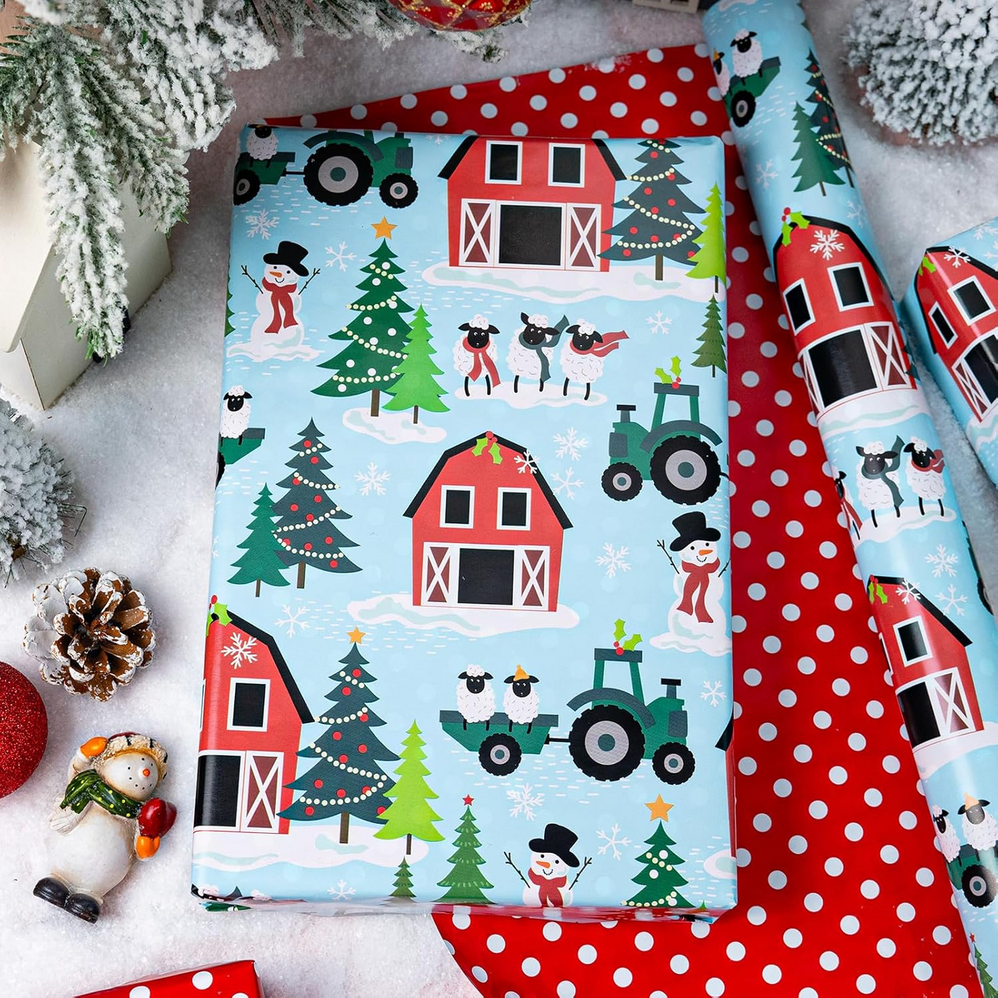 Blue Reversible Christmas Wrapping Paper Roll