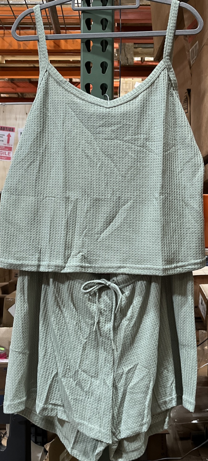 Women's Strap Shorts Lounge Sleepwear Color：Sage    Sets 2XL