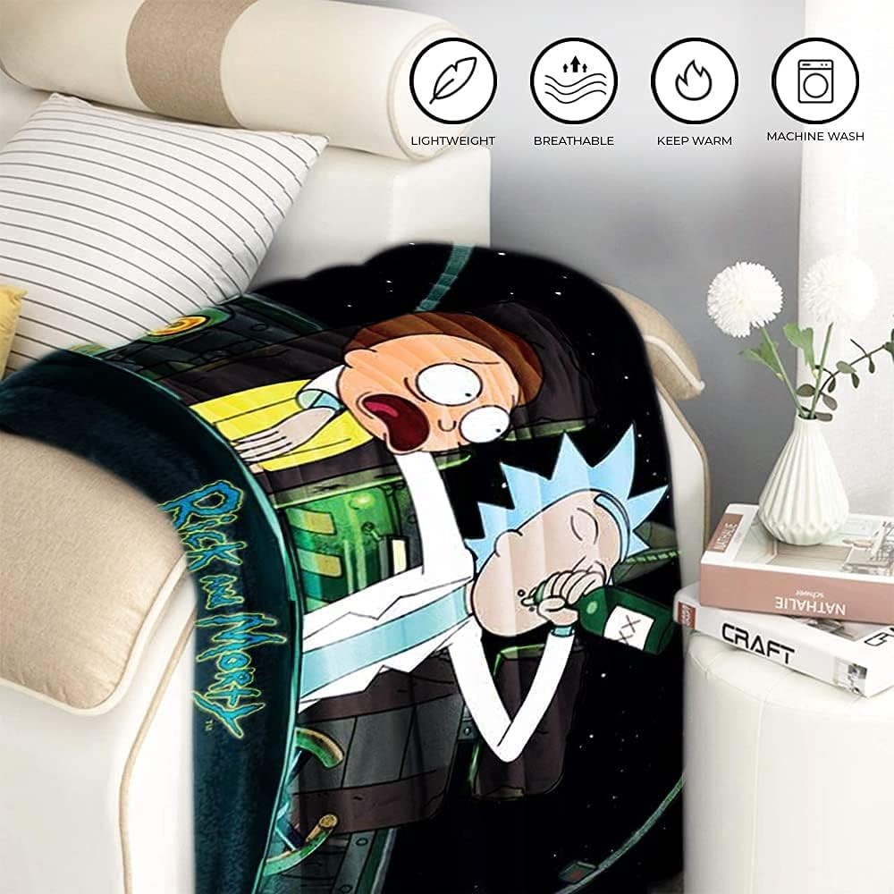 Rick and Morty Spaceship Fleece Throw Blanket, 45” x 60”