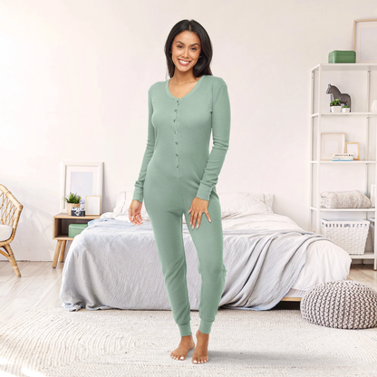 Women's Waffle Knit Thermal  Pajama Romper Size L