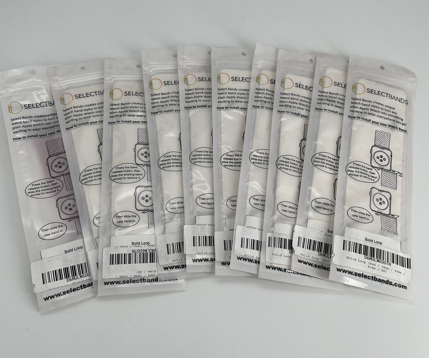 10-Pack  XS   Red  Loop Watch Bands 0.8 x 5.1 Inch , Fits 38mm/40mm/41mm