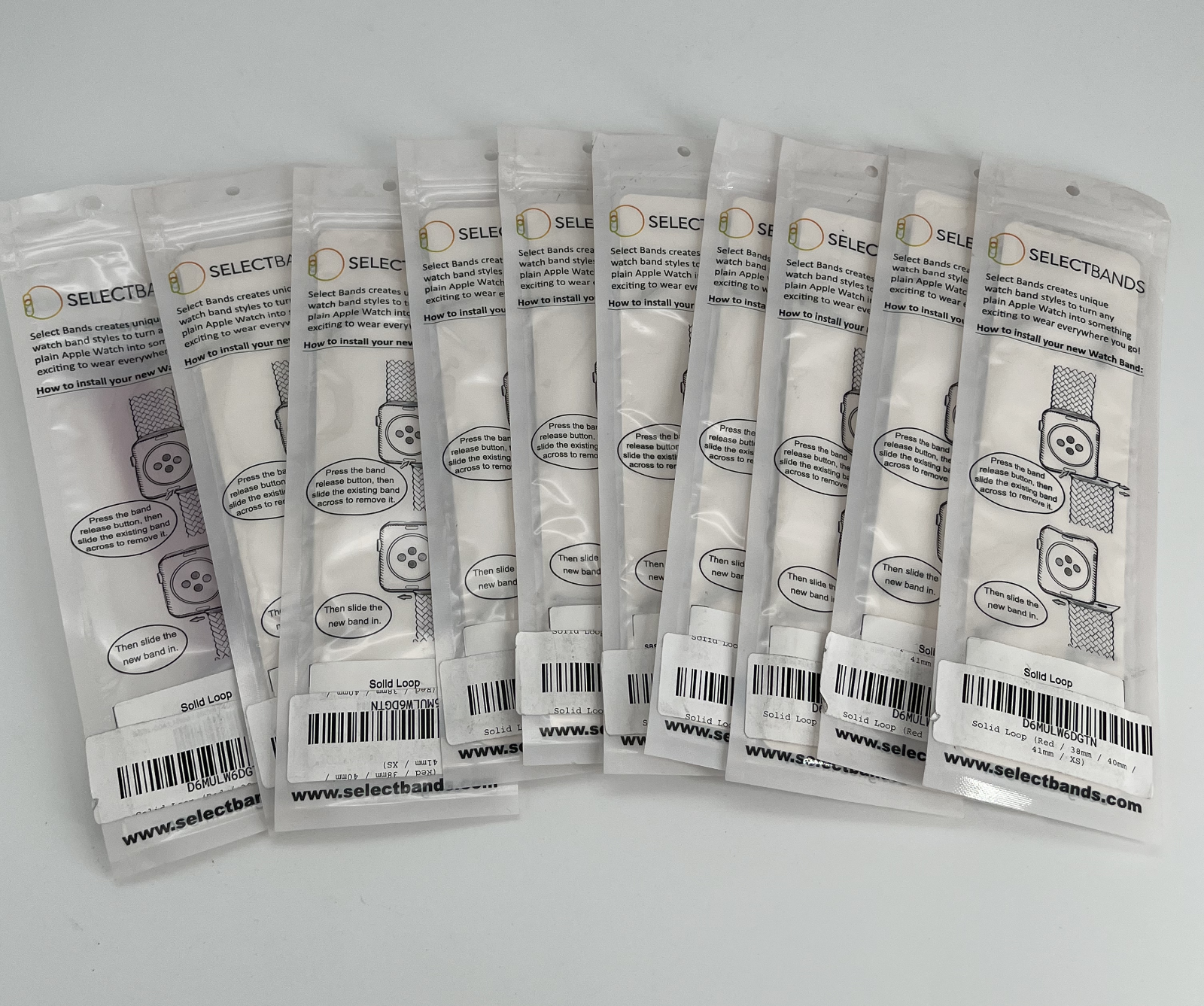 10-Pack  XS   Red  Loop Watch Bands 0.8 x 5.1 Inch , Fits 38mm/40mm/41mm