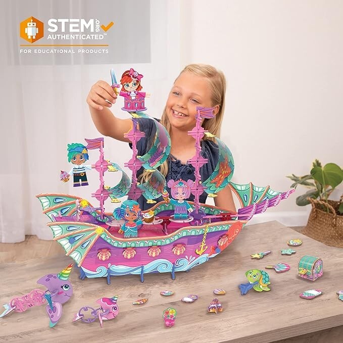 Marvelous Mermaid Ship | Build-Your-Own Magical Boat Play Set, Kids 3D Puzzle To