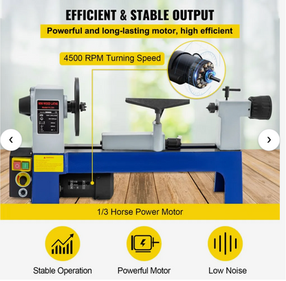 12" x 18" Wood Lathe Benchtop Wood Lathe Machine Speed 650-3800 RPM Woodturning