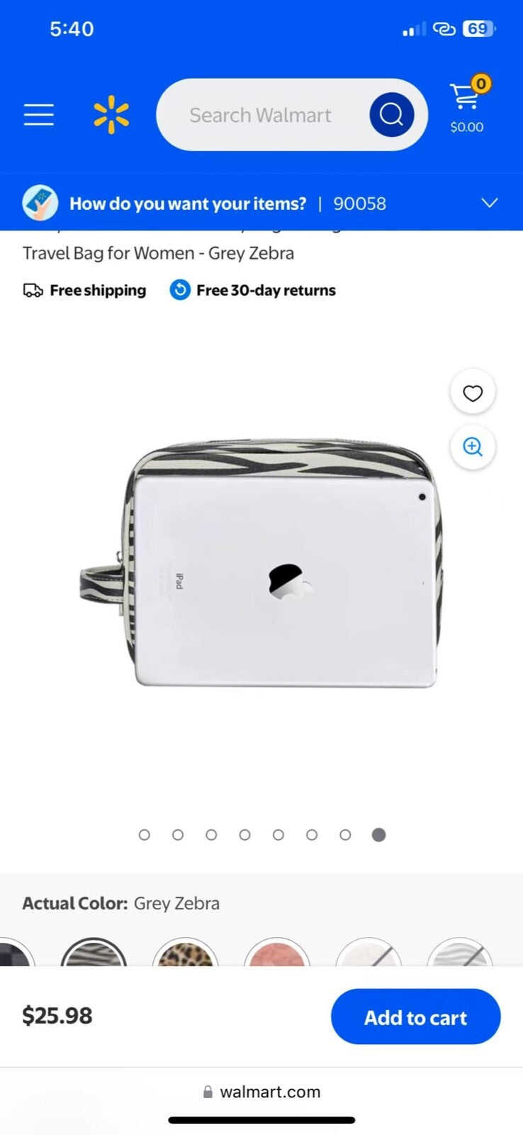 Daisy Rose Cosmetic Toiletry Bag PU Vegan Leather Travel Bag for Women - Grey Ze