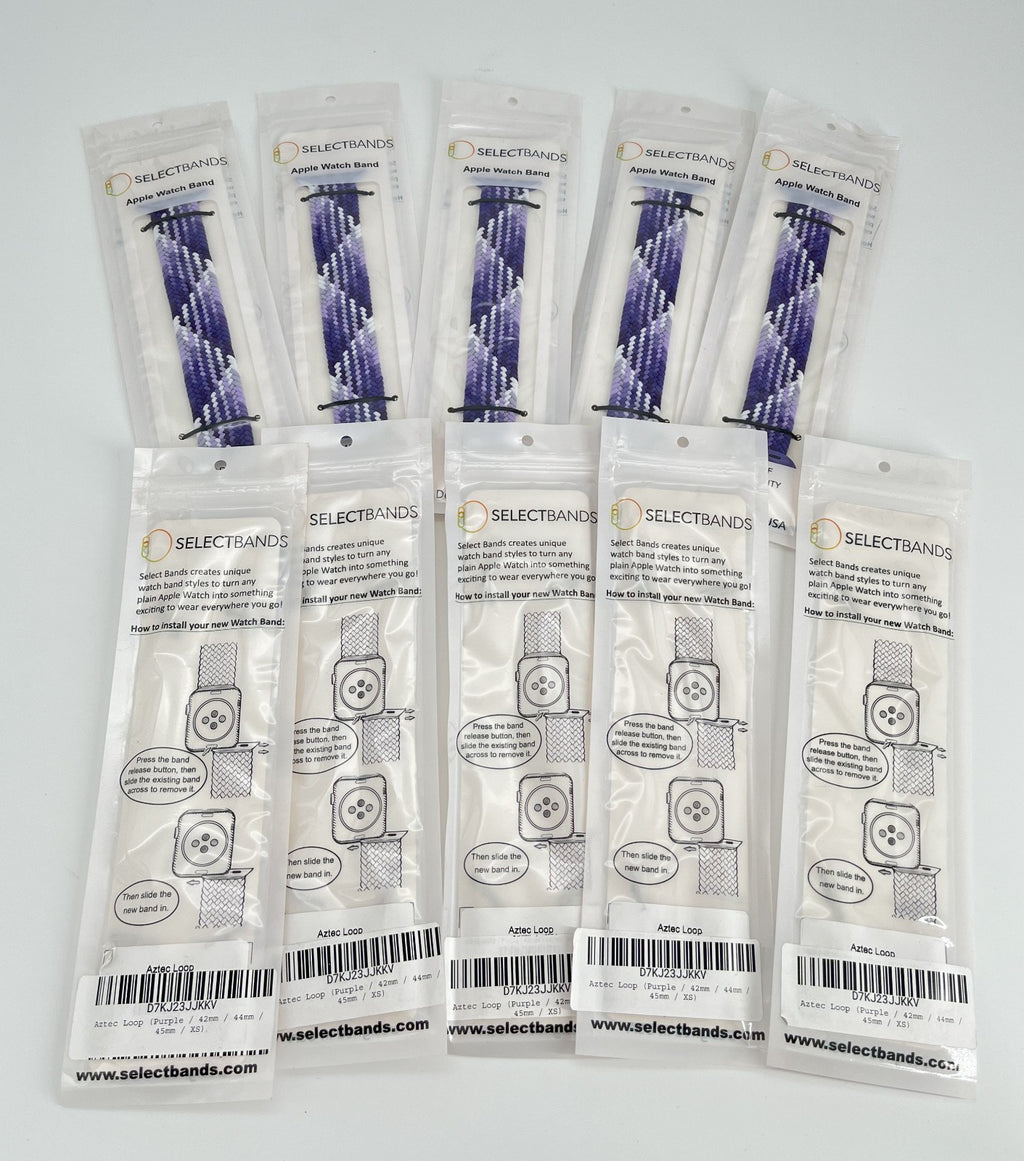 10-Pack XS  purple  Solid Loop Watch Bands 0.8 x 5.6Inch , Fits 42mm/44mm/45mm