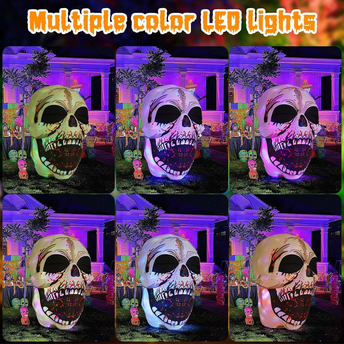 4ft Inflatable Halloween Sugar Skull Decoration with Lights
