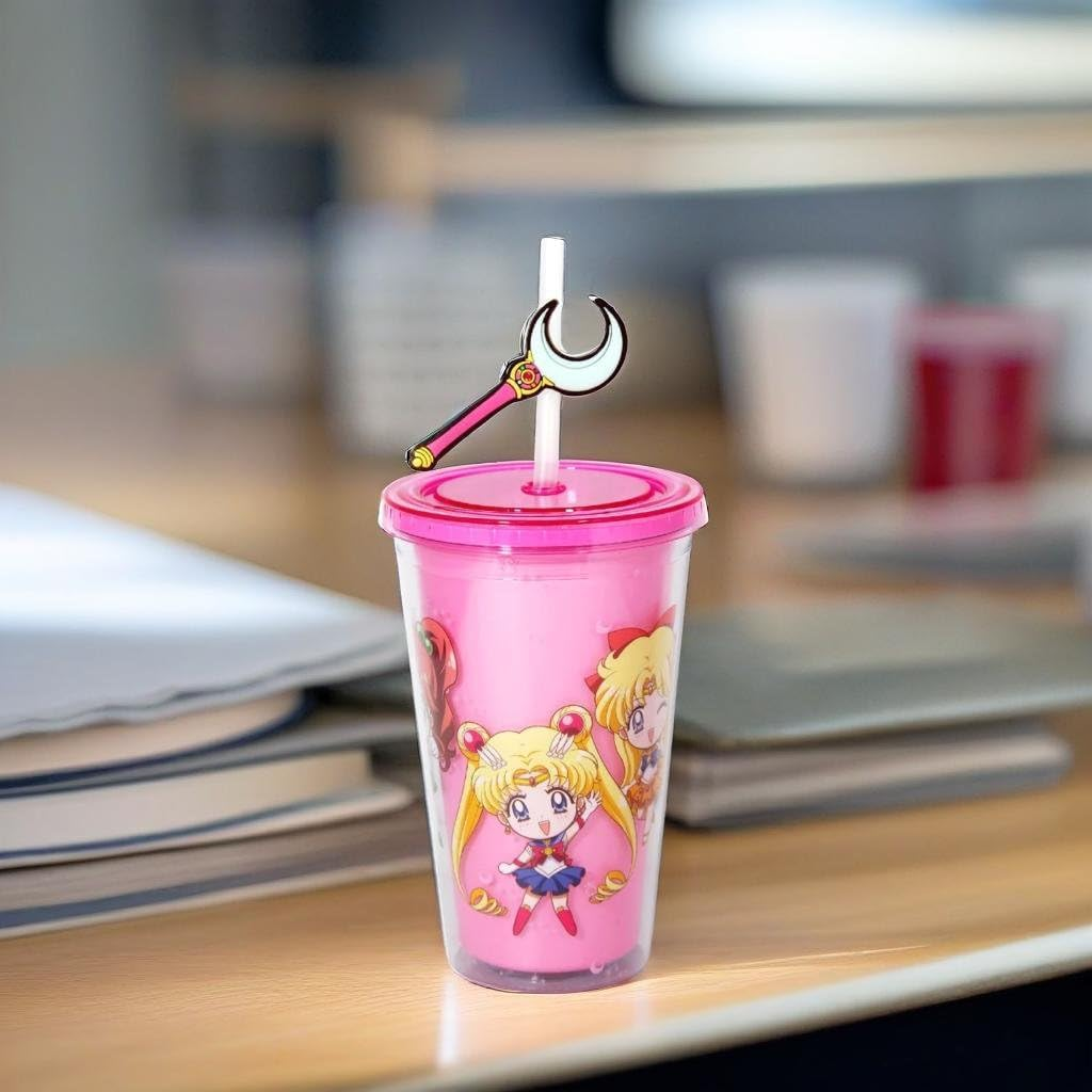 JUST FUNKY Sailor Moon Crystal Carnival Cup with Straw | 16oz Plastic Travel