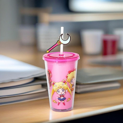 JUST FUNKY Sailor Moon Crystal Carnival Cup with Straw | 16oz Plastic Travel