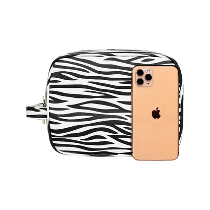 Daisy Rose Cosmetic Toiletry Bag PU Vegan Leather Travel Bag for Women - Zebra.