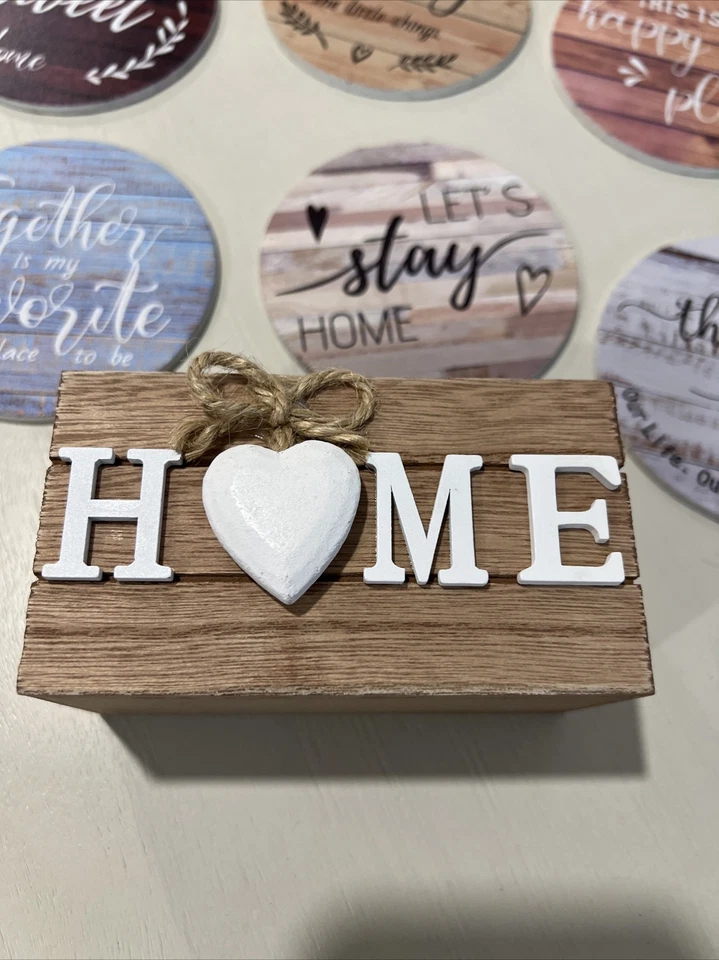 Rustic Sturdy Wooden Heart Coasters - Set of 6 with Holder - Protects Furniture