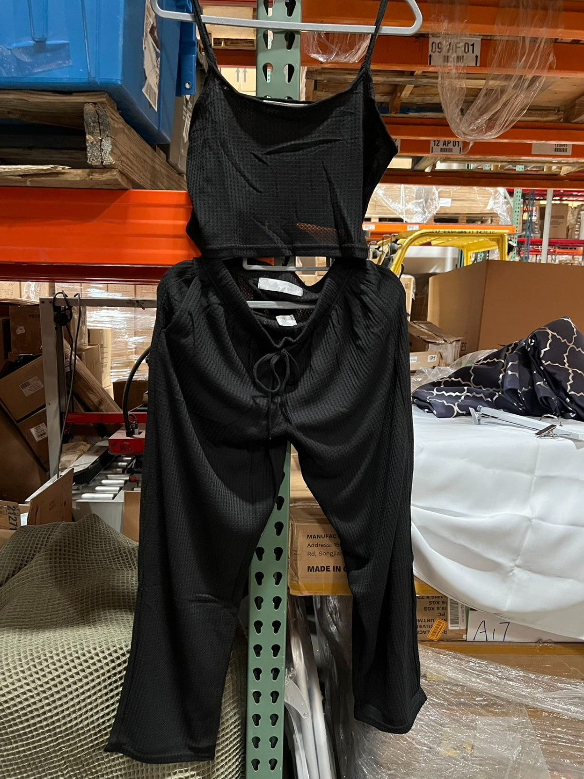 Women's Cami Top & Pants, Pajamas with Pockets, Spaghetti Straps black L