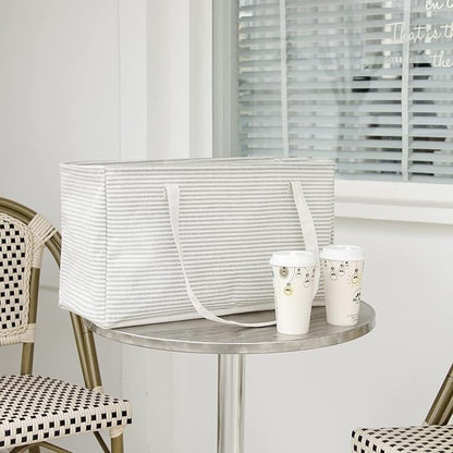 Foldable Waterproof Laundry Hamper Basket with Handles – Grey Stripe