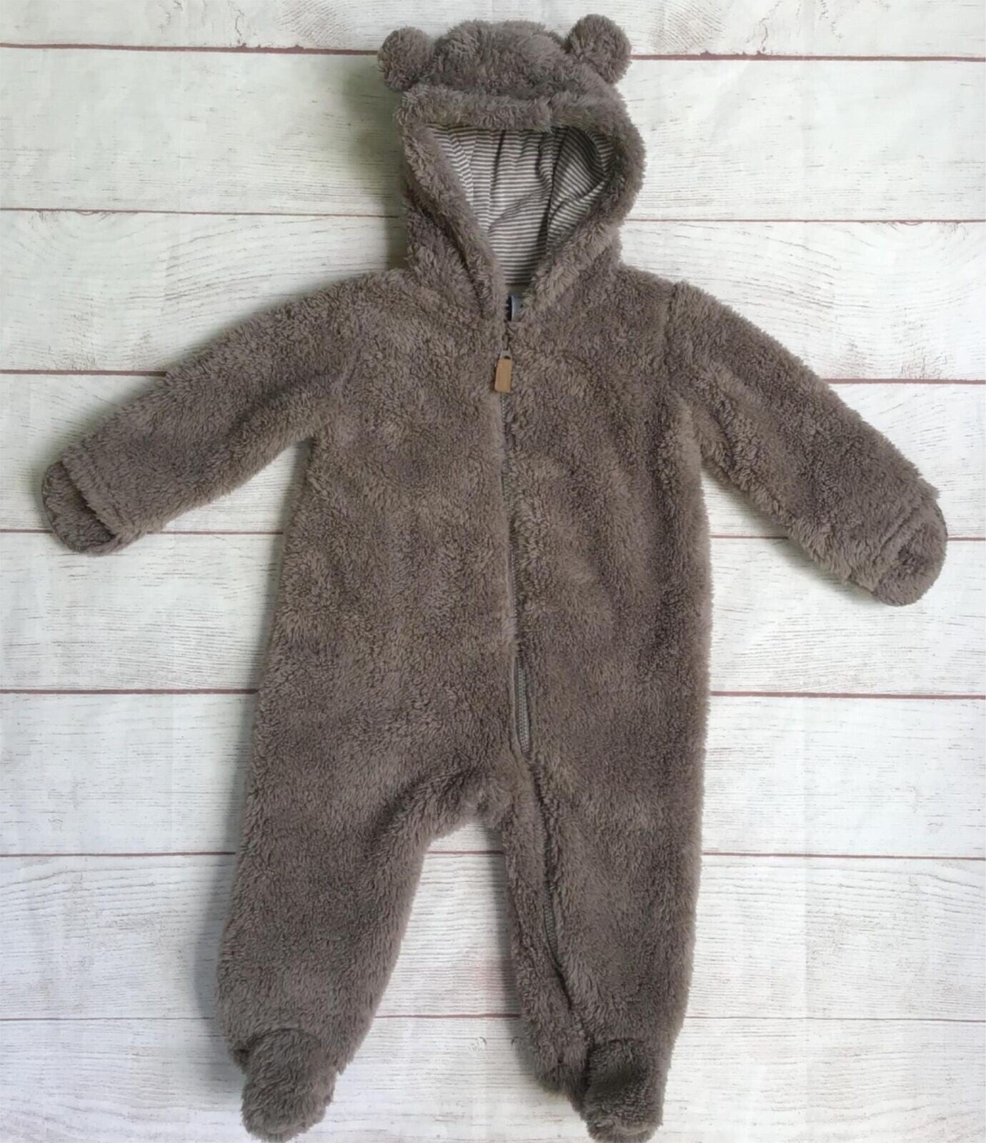 Carter's Baby Boy Brown Teddy Bear Romper Size 6 Months Plush Snowsuit Costume