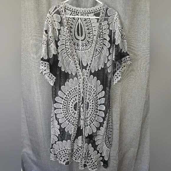 Women’s Swim Cover Up – Black with Sunflower Pattern