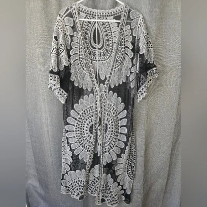 Women’s Swim Cover Up – Black with Sunflower Pattern