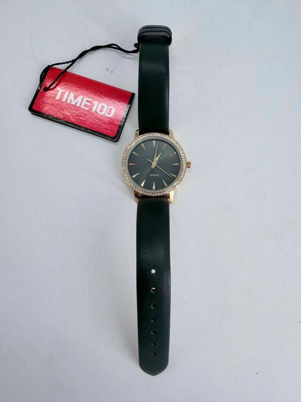 Japanese Quartz Fashion Waterproof Wrist Watch Women Crystal Dial Leather green